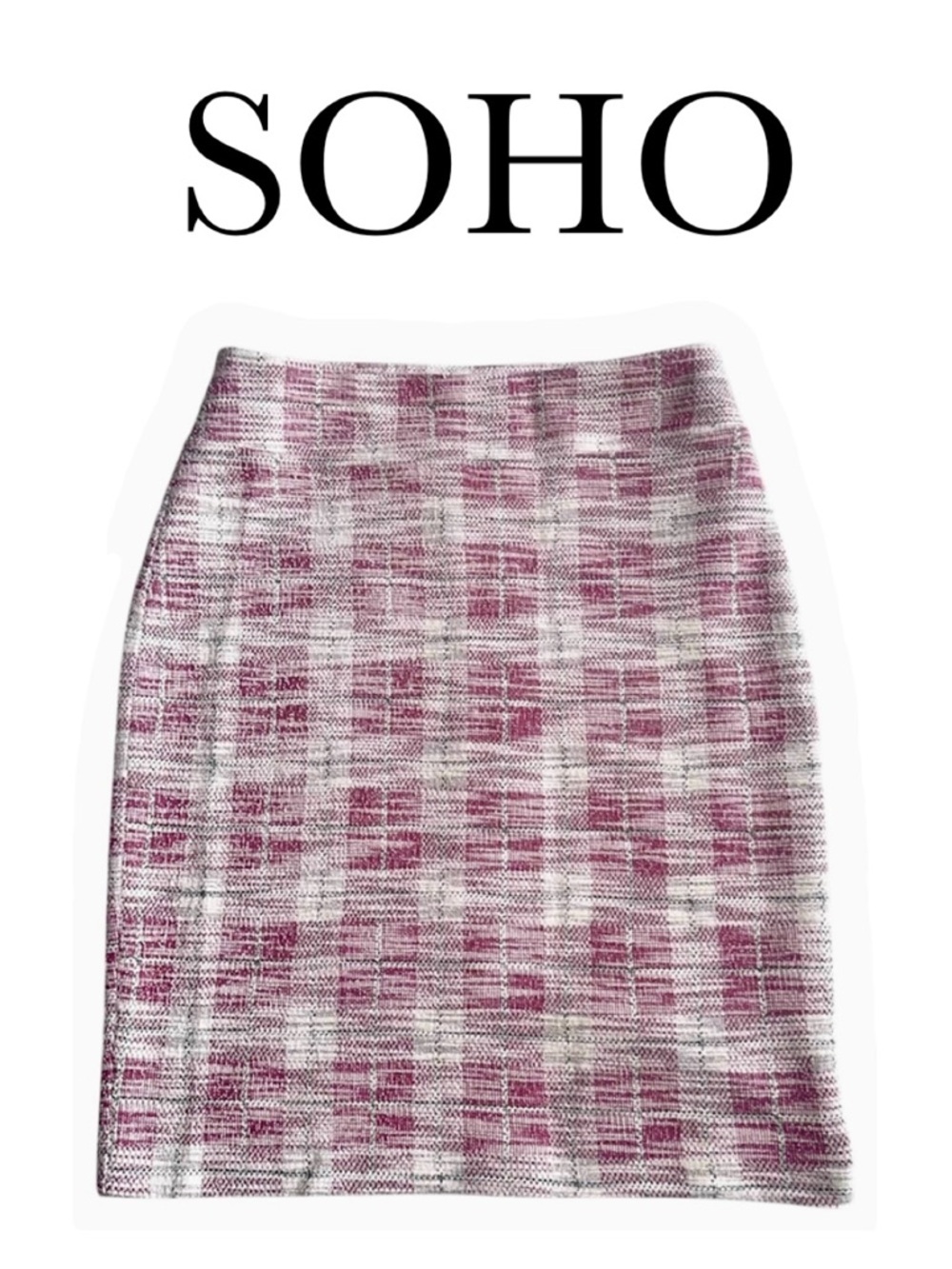 SOHO Cream Red Plaid Pull On Pencil Skirt Stretch Sleek Refined Office Women’s S